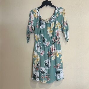 New York & Company Floral Midi Dress - Green and Pink